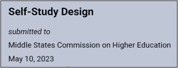 Text on a gray background reads: "自学设计 submitted to Middle States Commission on Higher Education May 10, 2023.