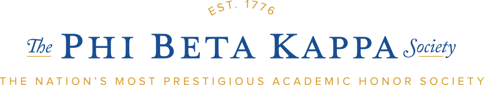 Logo for the Phi Beta Kappa Society. Text reads: "Est. 1776 The Phi Beta Kappa Society The Nation’s Most Prestigious Academic Honor Society.