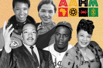 African-American History Month logo with photos of famous African Americans