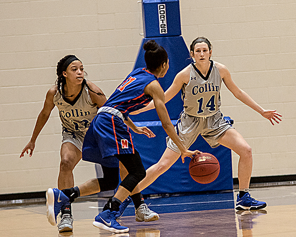 Collin College 2018 Women's Basketball Team playing on the court.